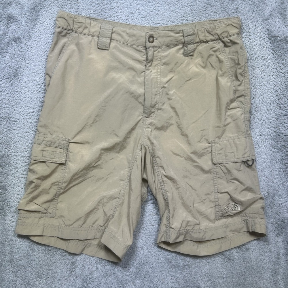 The North Face Cargo Shorts Mens M Beige Drawstring Nylon Outdoor Hiking Zip Fly